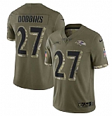 Men's Baltimore Ravens #27 J.K. Dobbins 2022 Olive Salute To Service Limited Stitched Jersey,baseball caps,new era cap wholesale,wholesale hats